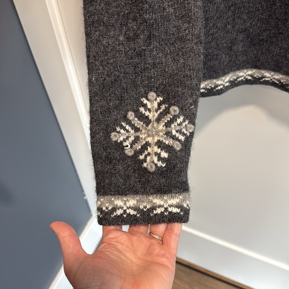 Woolrich Wool Cardigan Winter Snowflakes Deer Charcoal Gray White Large - Picture 7 of 15